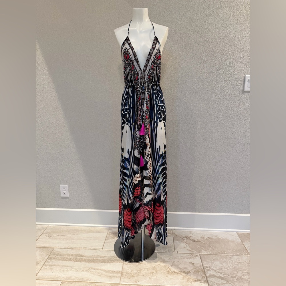 True Colours by La Moda Red Cobra Printed Maxi Backless Dress